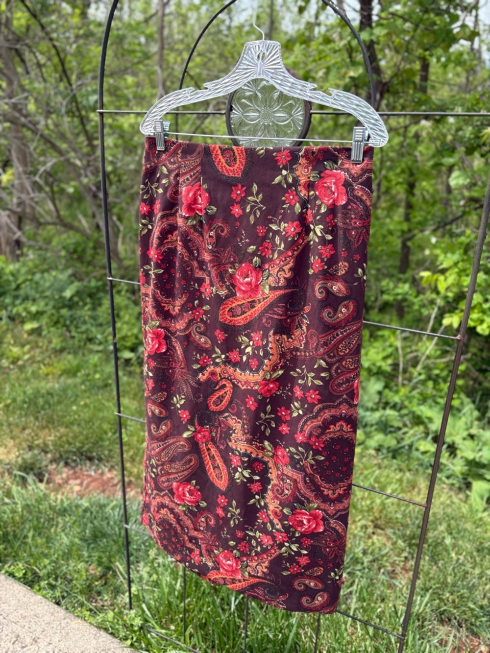 Vintage Briggs New York Brown Midi Skirt Red Floral Print Paisley Women Size 12 - Picture 5 of 14